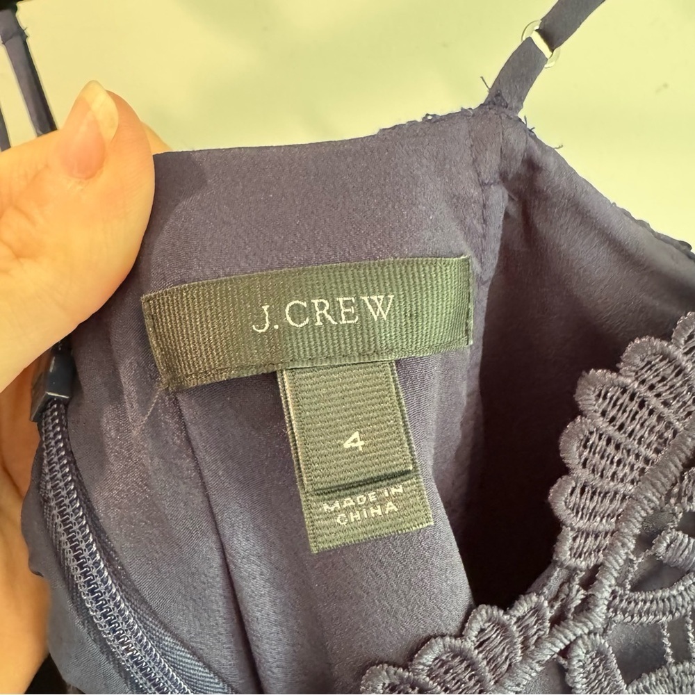 J Crew Navy Blue Guipure Lace Midi Dress Size 4 - Picture 6 of 11